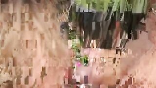 Blonde next door fucks her neighbors inside the yard.