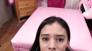 Butt stepteen teases pov before fingers her bushy snatch