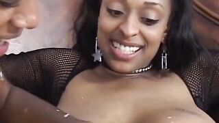 Experienced mocha pussy poker with huge natural breasts offer her younger girlfriend lesson of revelling and