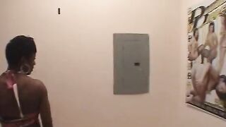 Thin ebony skank gets her pussy licked by a bro into an office