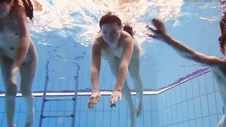 3 girls with Matrosova inside swimming pools
