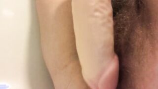 Bushy Twat Pissy Sex Toy Cum