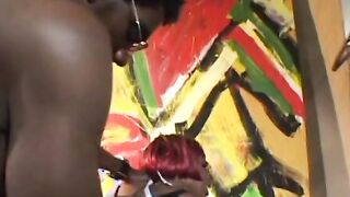Butt ebony doll into fishnet tights has her booty filled and creamed