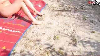 two Men caught german chick into outdoors and pick up for 3some mmf