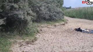 two Men caught german chick into outdoors and pick up for 3some mmf