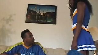 African cheerleader with perky melons riding a long african dick