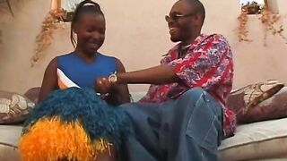 After fucking african dude a plump cheerleader gets it on with white