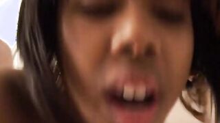 Vulgar african with perky melons loves getting pounded by white penis