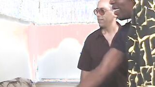 2 dudes leaves their sperm on big ass booty of fat african Beauty