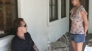Thin little eastern shows her nice jugs ride a big dick