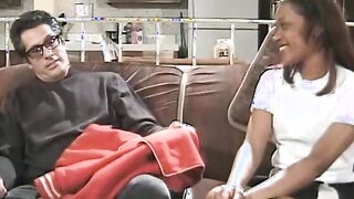 Black eighteen gets her vagina licked by an mature man on the sofa