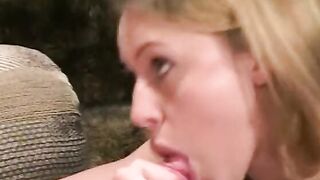 Blonde 18 year old wraps her lips around a nice thick penis