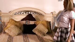 chick on top fucks white penis on the bed