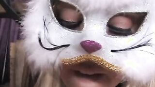 Perfect dom makes her slave suck her thick strap-on penis