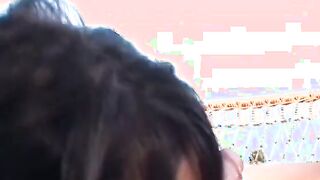 sexy dark hair with adorable melons gets cum on her face after getting banged! outdoor