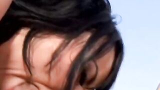sexy dark hair with adorable melons gets cum on her face after getting banged! outdoor