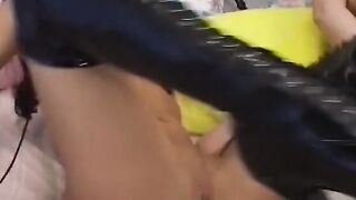3 randy whores are fucking into bed with a strap-on
