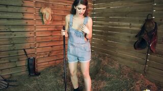 Cutie Dark Hair Into Dungarees Encourages You To WANK DICK Over Her JUICY BREASTS