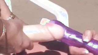 3 lesbian MILFs pounded with a strap on and vibrators public their trailers
