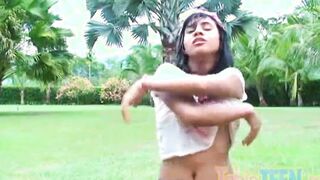 Slender solo 19 year old Tobie Barely Legal gets soak fingered herself