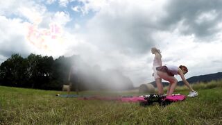 Yoga and Gymnastics Outside without Lingerie inside School Uniform Miniskirt with Goddess Tight Snatch Fitness Girls