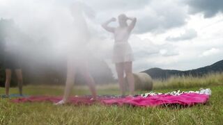 Yoga and Gymnastics Outside without Lingerie inside School Uniform Miniskirt with Goddess Tight Snatch Fitness Girls