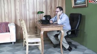 Slender blonde thot with tiny hooters seduce the Boss for office sex