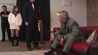 Japanese barely legal got squirted by some men before pissing inside their mouth