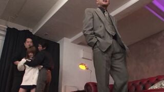 Japanese barely legal got squirted by some men before pissing inside their mouth