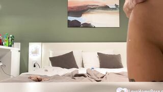 My roommate inside ebony tights gets my penis