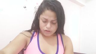 hispanic 18 year old into sport wears sweating and masturbating her twat with magic wand solo home masturbation