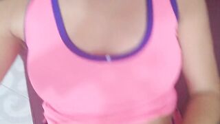 hispanic 18 year old into sport wears sweating and masturbating her twat with magic wand solo home masturbation