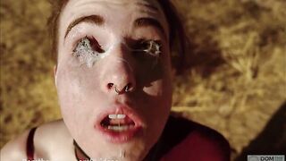 Slim pain skank plays with cum inside eye and cum and mouth, then gets piss - Brooke Johnson into intense domination session for Domthenation