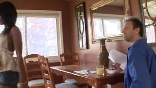 Goddess black makes hubby breakfast before getting pounded inside living room