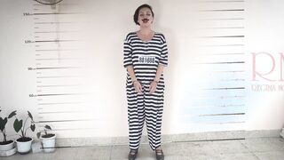 Photographing into prison. The detained lady is a prisoner of the prison. She is made to undress on camera. Cosplay. Full clip