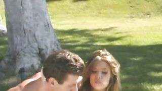 Hot, young dark hair with nice melons gets drilled outdoor, takes a beauty cummed