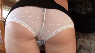 Guy removes hoe's white underwear and give her deep penetration inside living room