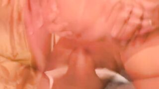 Long penis stretches flexible blonde 19 yo's tight bubble booty on couch