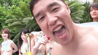 Japanese mass sex party by the pool Part one