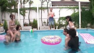 Japanese mass sex party by the pool Part one
