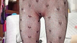 Thin Sarah poses no lingerie inside tights and play with sex toy