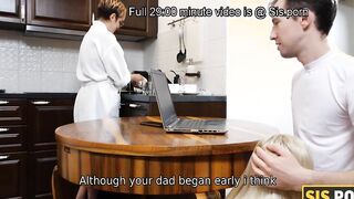 SISPORN. Woman does chores not noticing step-daughter having fun with stepbro