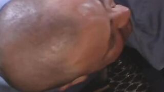 Blonde professor gets naked and blows balding dude's average-sized dick