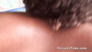 Cute ebony girl licking his asshole and fucking the dick