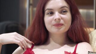 Young red haired twat riding grandpa penis and she gets cum on her titties