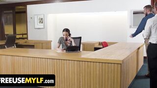 FreeUse Mom - Obedient Milf Receptionist Satisfies Her 2 Vulgar Colleagues All Around The Office
