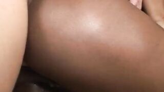 Thot takes cock inside her twat and butt cum after giving bj inside interracial 3way