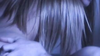 Blond sex beauty gets slammed on bed then swallows