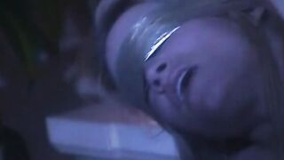 Blond sex beauty gets slammed on bed then swallows
