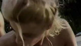 Great tight blonde beauty offer bj and takes a rough penis and facial poolside